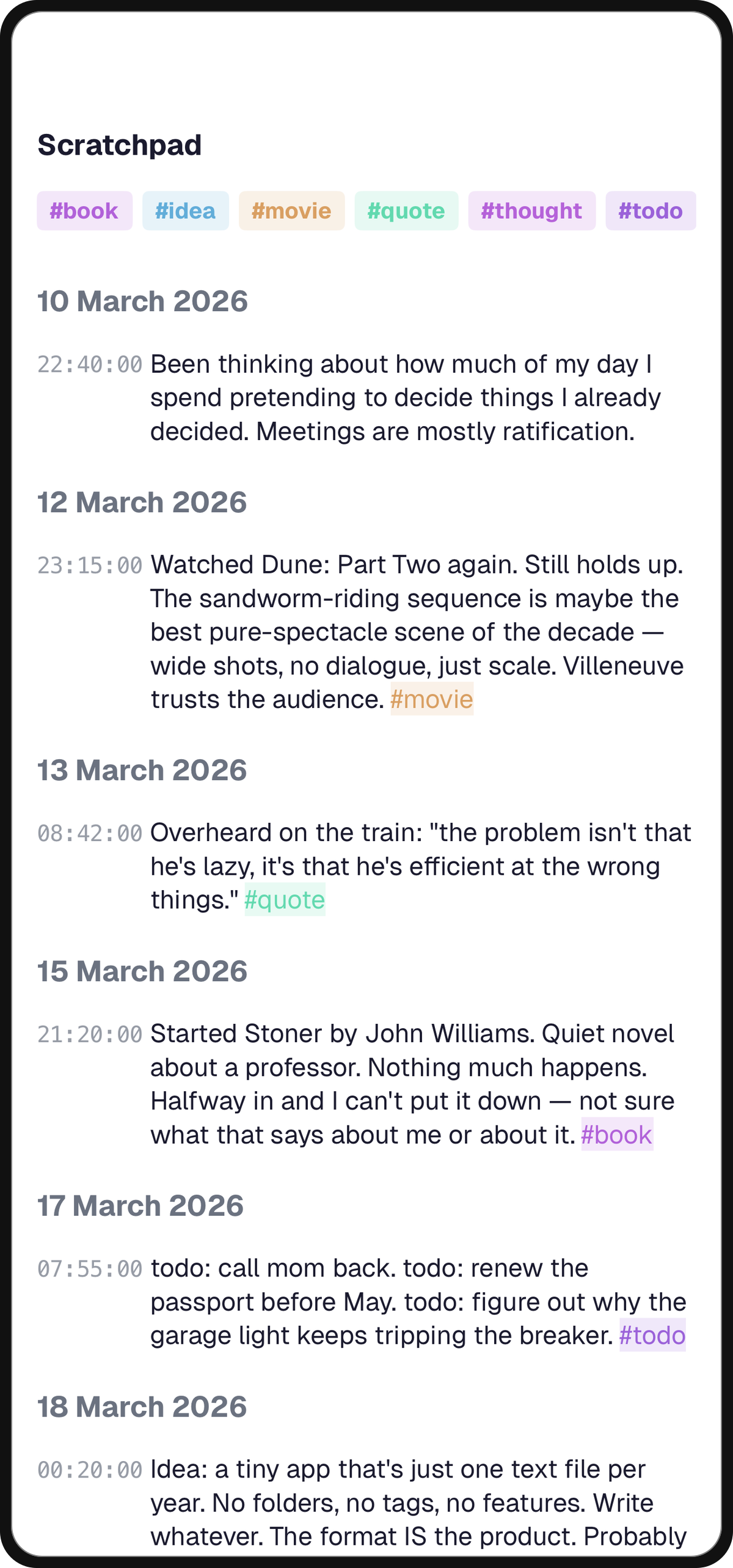 Append-and-Review: A Better Way to Use a Notes App
